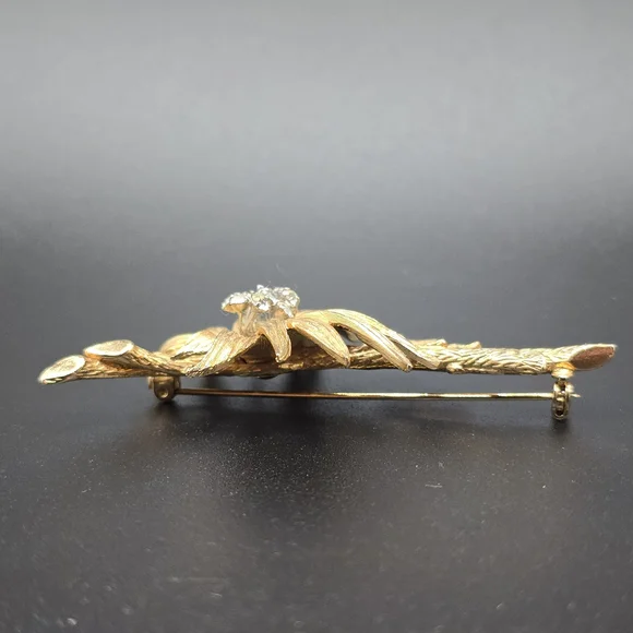 VTG HAR Gold Tone Floral Spray Brooch Rhinestone Cluster Mid Century Flower - Picture 3 of 10